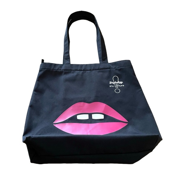 Yazbukey x Shu Uemura Tote Bag, Black with Lips Graphic - Picture 3 of 7